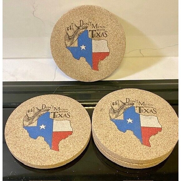 Thirstystone Sandstone Coasters Don't Mess with Texas Set of 4 Cork Backing - Picture 2 of 12
